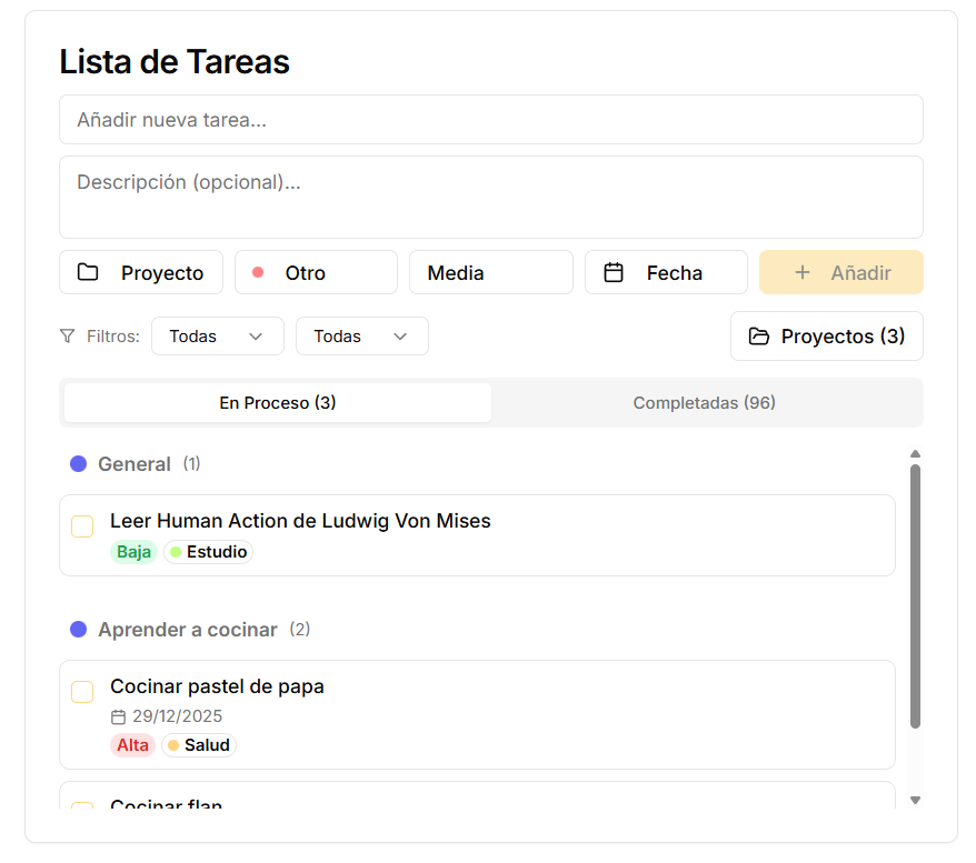 Captura de pantalla de la lista de tareas de Atlas